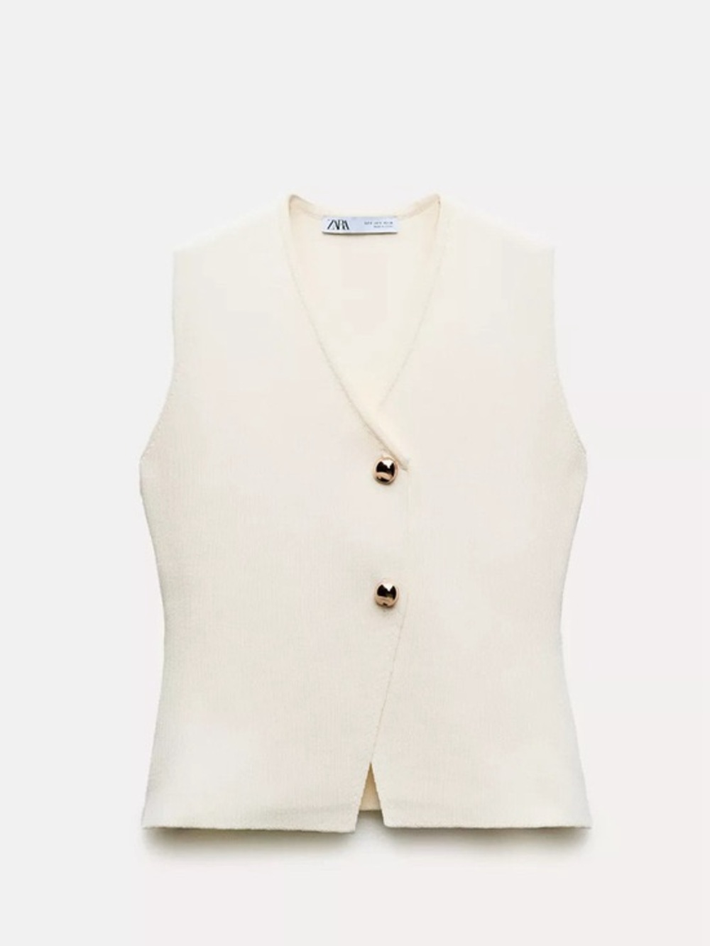 Zara Cream V-Neck Knit Vest with Button Detail